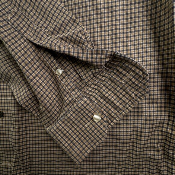 Eton Long Sleeve Button Up Shirt Men All Cotton Designer 16.5 Beige Blue Check - Picture 12 of 16